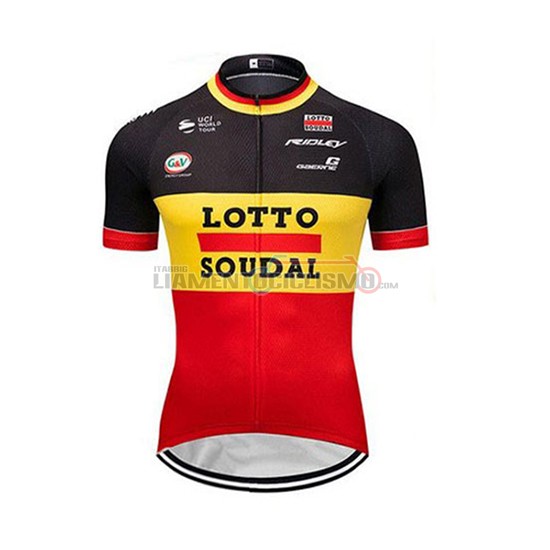 Abbigliamento Ciclismo Lotto Soudal Manica Corta 2018 Nero Giallo Rosso
